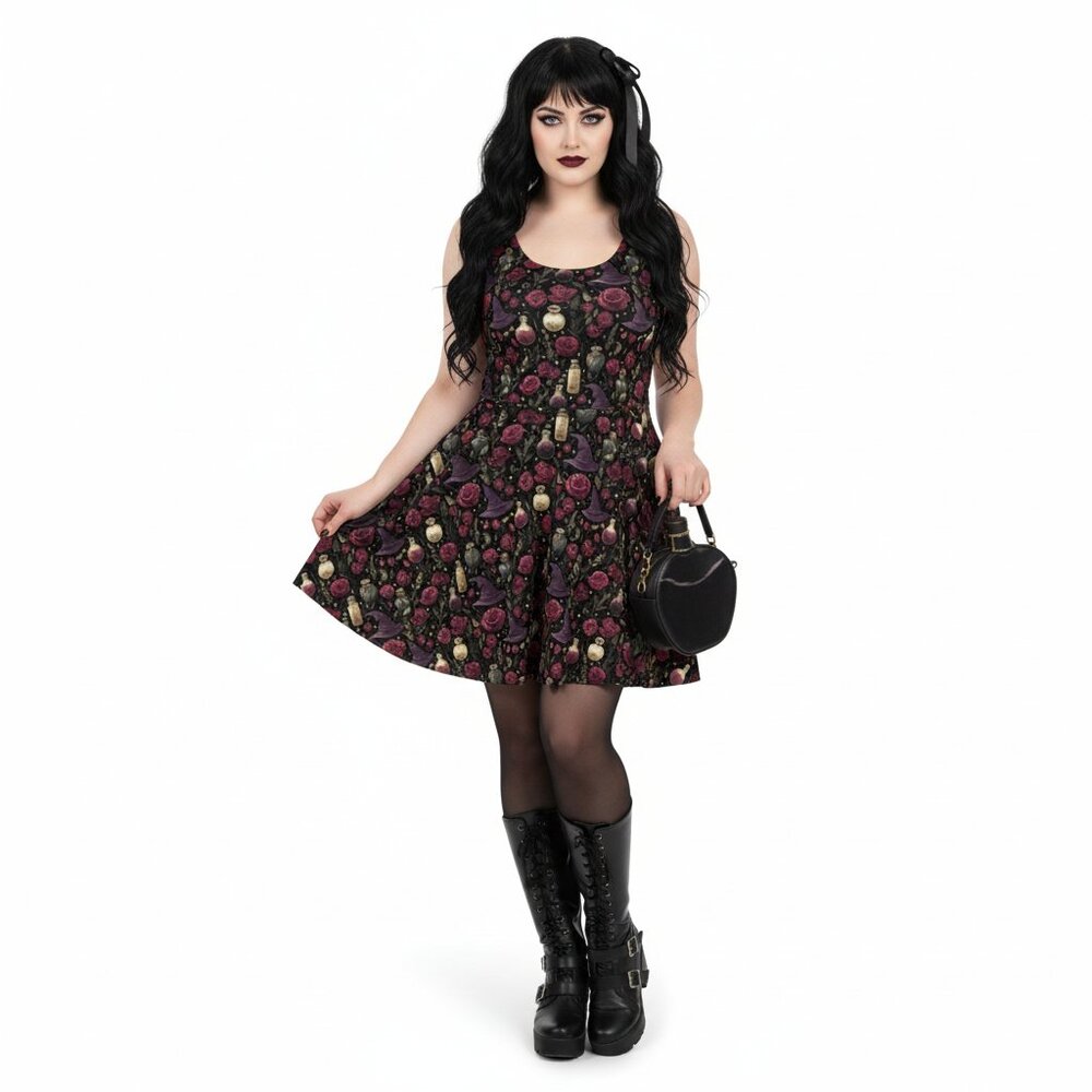 Gothic Witchy Whimsigoth Rose Fit & Flare Dress - Picture 14 of 14